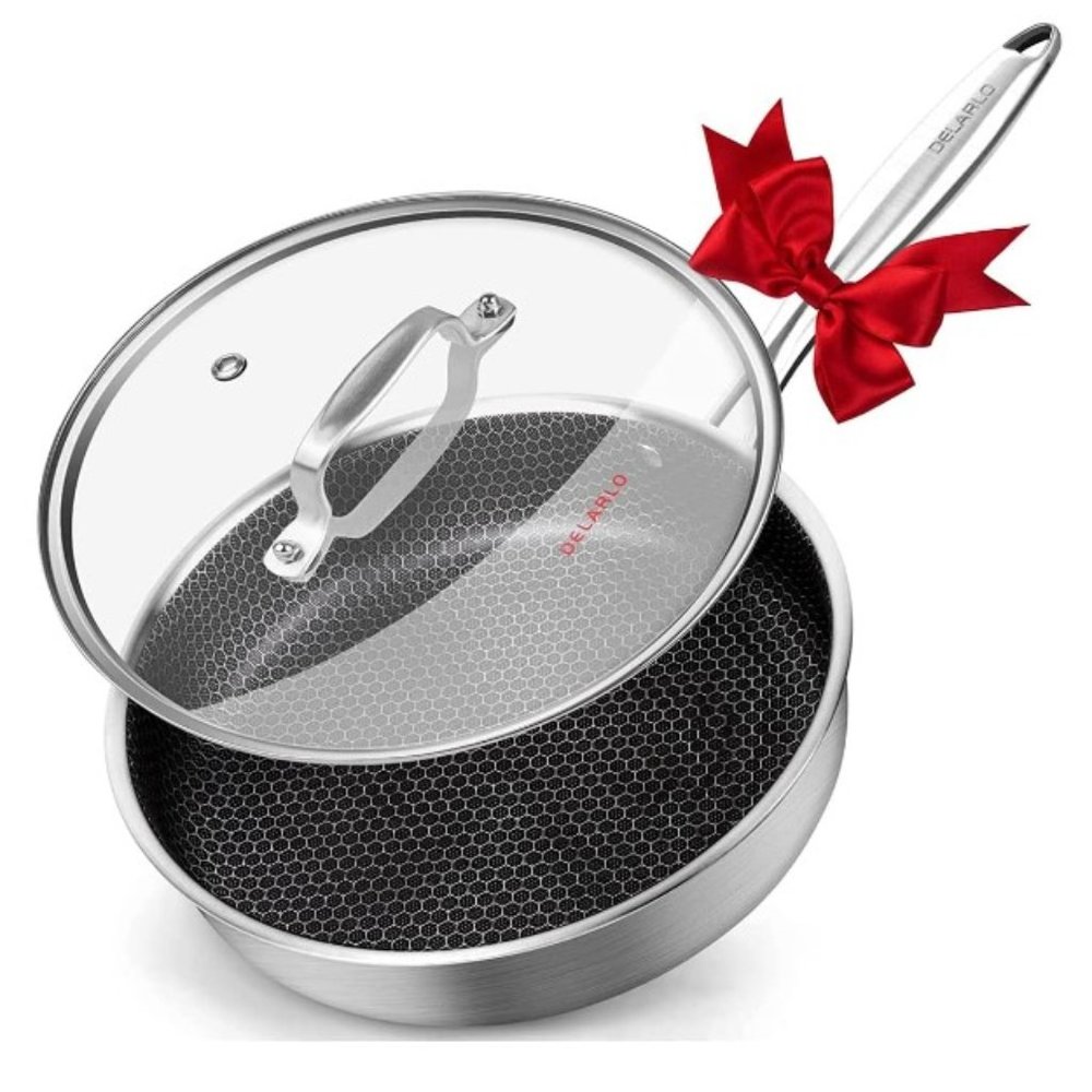 DELARLO:  10"/3 QT -  Nonstick Stainless Steel Sauté Pan - Deep Frying Pan